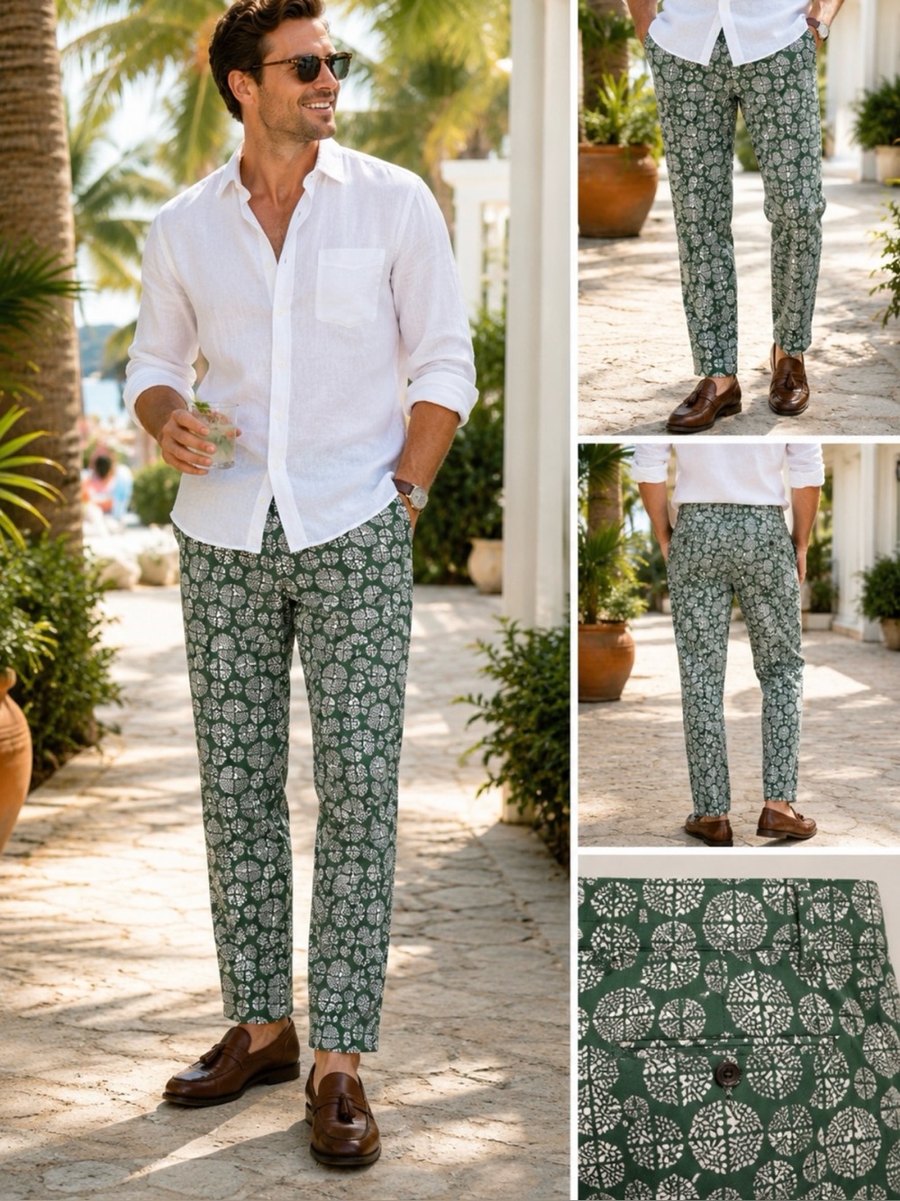 Sid Mashburn Green White Botanical Print Cotton Trousers Men's 38 🧡🎀